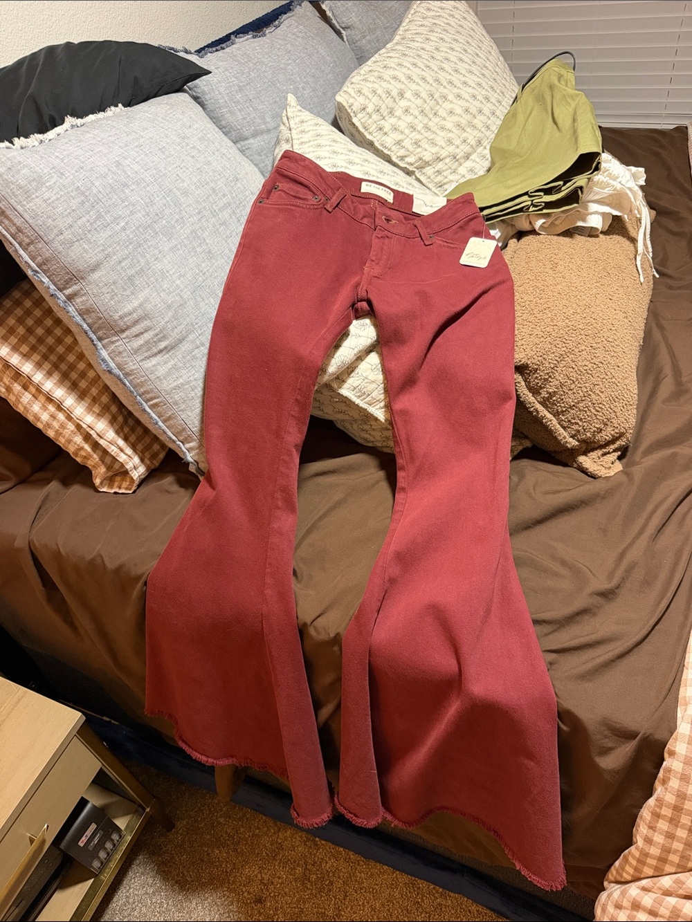 Free People Boot-Cut Jeans in Deep Wine Red